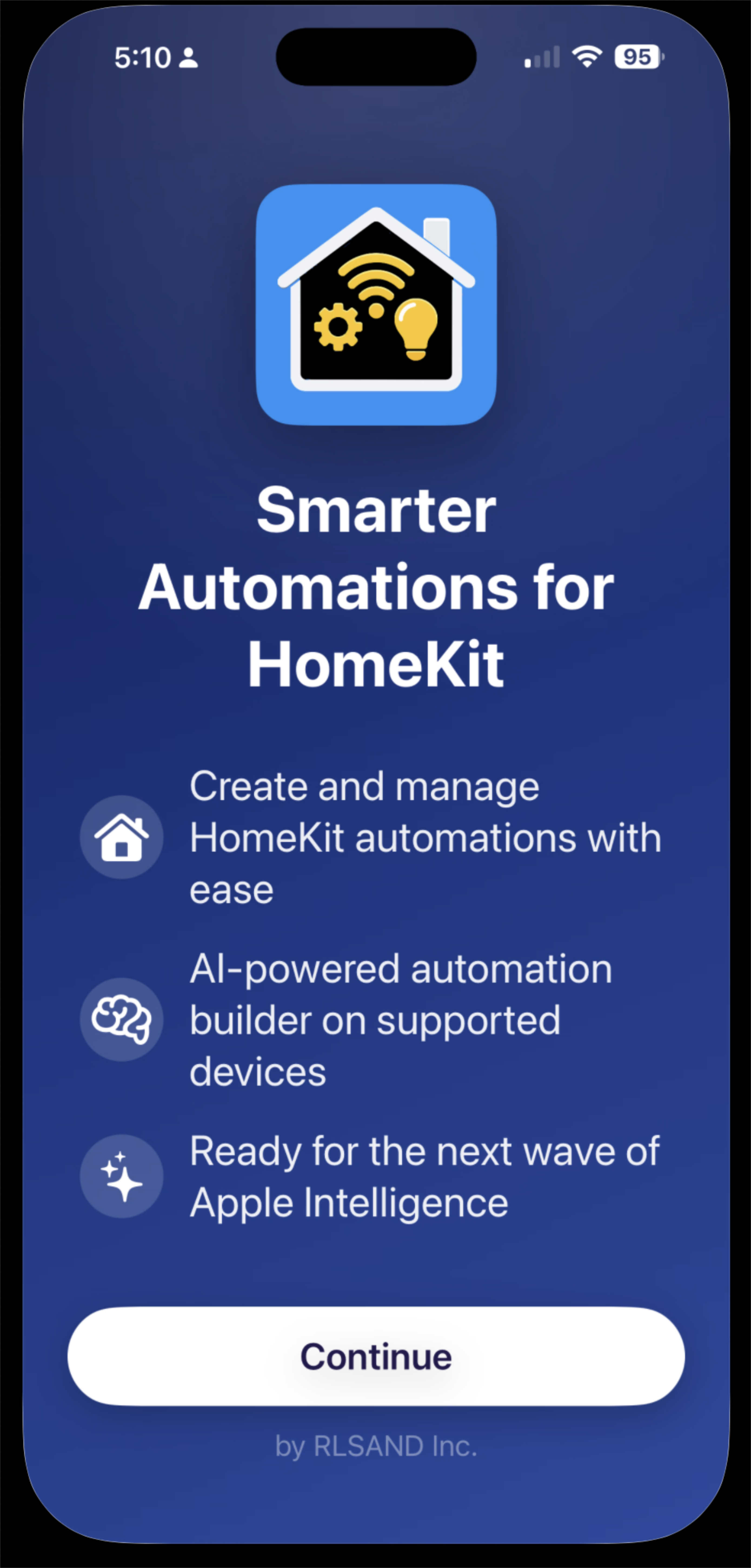 R.L.SAND HOME welcome screen: Smarter Automations for HomeKit